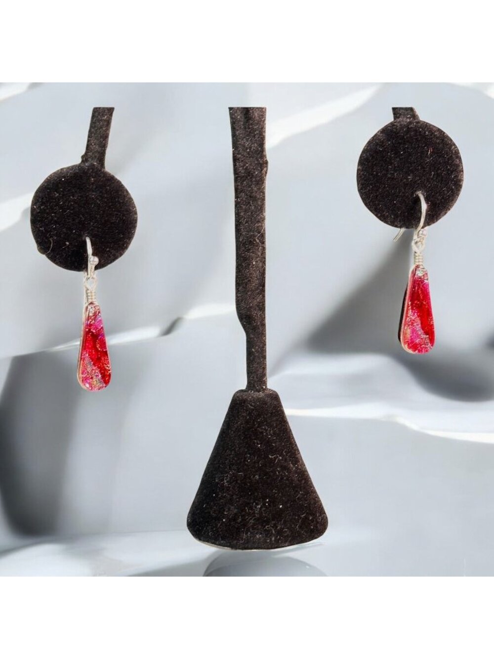 Handmade Red & Black Teardrop Dangle Earrings With Silver Hooks - Lightweight &